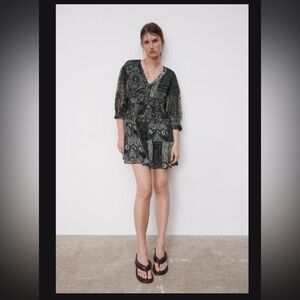 Zara black printed mini dress